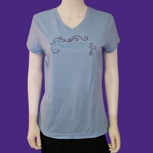 3/$30 DANSKIN Blue Ice Bedazzled Cowgirl V-Neck Rodeo T-shirt